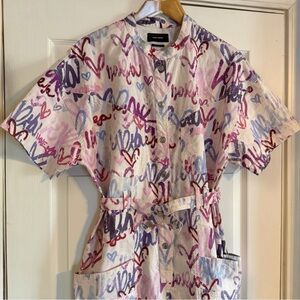 Isabel Marant Etundra Heart Graffiti Linen Jumpsuit FR 38